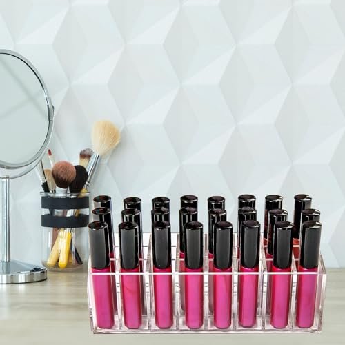 Dmopipp 24-Slot Clear Acrylic Lipstick Organizer - Compact Lip Gloss, Perfume Sample & Mascara Holder Display Rack Avelisse