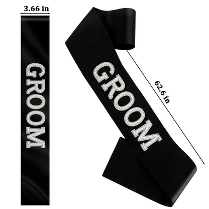 KICOSY 2-Piece Pearl Bride and Groom Sash Set: White BRIDE Sash & Black GROOM Sash for Bachelorette Party, Hen Party, Wedding, Bridal Shower & Engagement Favors