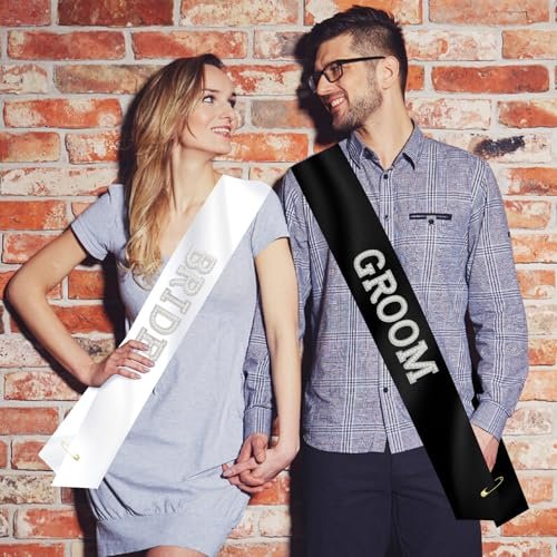 KICOSY 2-Piece Pearl Bride and Groom Sash Set: White BRIDE Sash & Black GROOM Sash for Bachelorette Party, Hen Party, Wedding, Bridal Shower & Engagement Favors - görsel 14