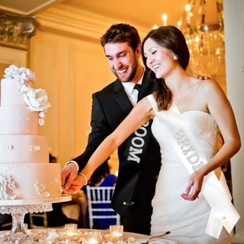 KICOSY 2-Piece Pearl Bride and Groom Sash Set: White BRIDE Sash & Black GROOM Sash for Bachelorette Party, Hen Party, Wedding, Bridal Shower & Engagement Favors - görsel 12