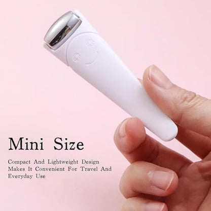 KINTEGOOD Mini Ice Roller for Face and Eyes - Portable Stainless Steel Facial Massage Tool with Cream Spoon for Travel, Dark Circles and Puffiness Relief, White