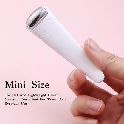 KINTEGOOD Mini Ice Roller for Face and Eyes - Portable Stainless Steel Facial Massage Tool with Cream Spoon for Travel, Dark Circles and Puffiness Relief, White
