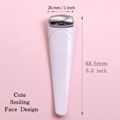 KINTEGOOD Mini Ice Roller for Face and Eyes - Portable Stainless Steel Facial Massage Tool with Cream Spoon for Travel, Dark Circles and Puffiness Relief, White