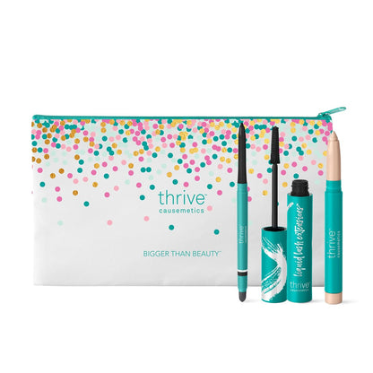 Thrive Causemetics Trio Kit | Best-Selling Makeup Gift Set | Liquid Lash Extensions Mascara, Brilliant Eye Brightener, Infinity Waterproof Eyeliner Avelisse