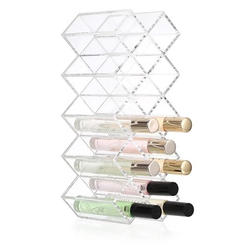 ELLDOO Rollerball Perfume Organizer, 14 Spaces Clear Acrylic Perfume Storage Holder, Stackable Beauty Scent Display Case for Lipgloss Lipstick Lip Gloss Avelisse