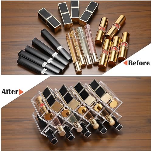 ELLDOO Rollerball Perfume Organizer, 14 Spaces Clear Acrylic Perfume Storage Holder, Stackable Beauty Scent Display Case for Lipgloss Lipstick Lip Gloss Avelisse