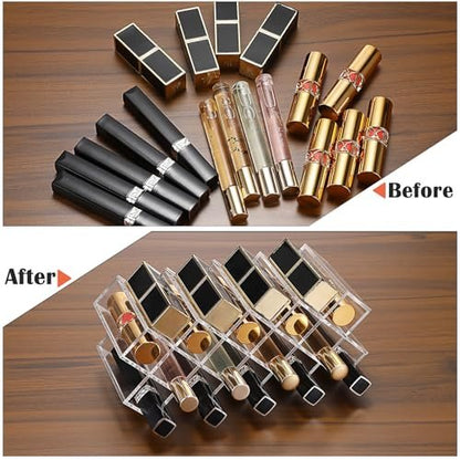 ELLDOO Rollerball Perfume Organizer, 14 Spaces Clear Acrylic Perfume Storage Holder, Stackable Beauty Scent Display Case for Lipgloss Lipstick Lip Gloss Avelisse