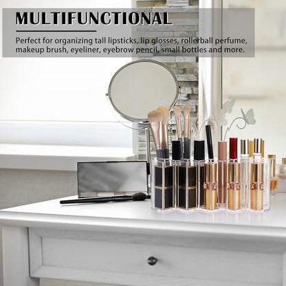 ELLDOO Rollerball Perfume Organizer, 14 Spaces Clear Acrylic Perfume Storage Holder, Stackable Beauty Scent Display Case for Lipgloss Lipstick Lip Gloss Avelisse