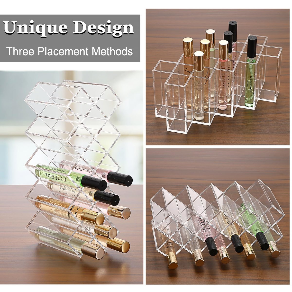 ELLDOO Rollerball Perfume Organizer, 14 Spaces Clear Acrylic Perfume Storage Holder, Stackable Beauty Scent Display Case for Lipgloss Lipstick Lip Gloss Avelisse