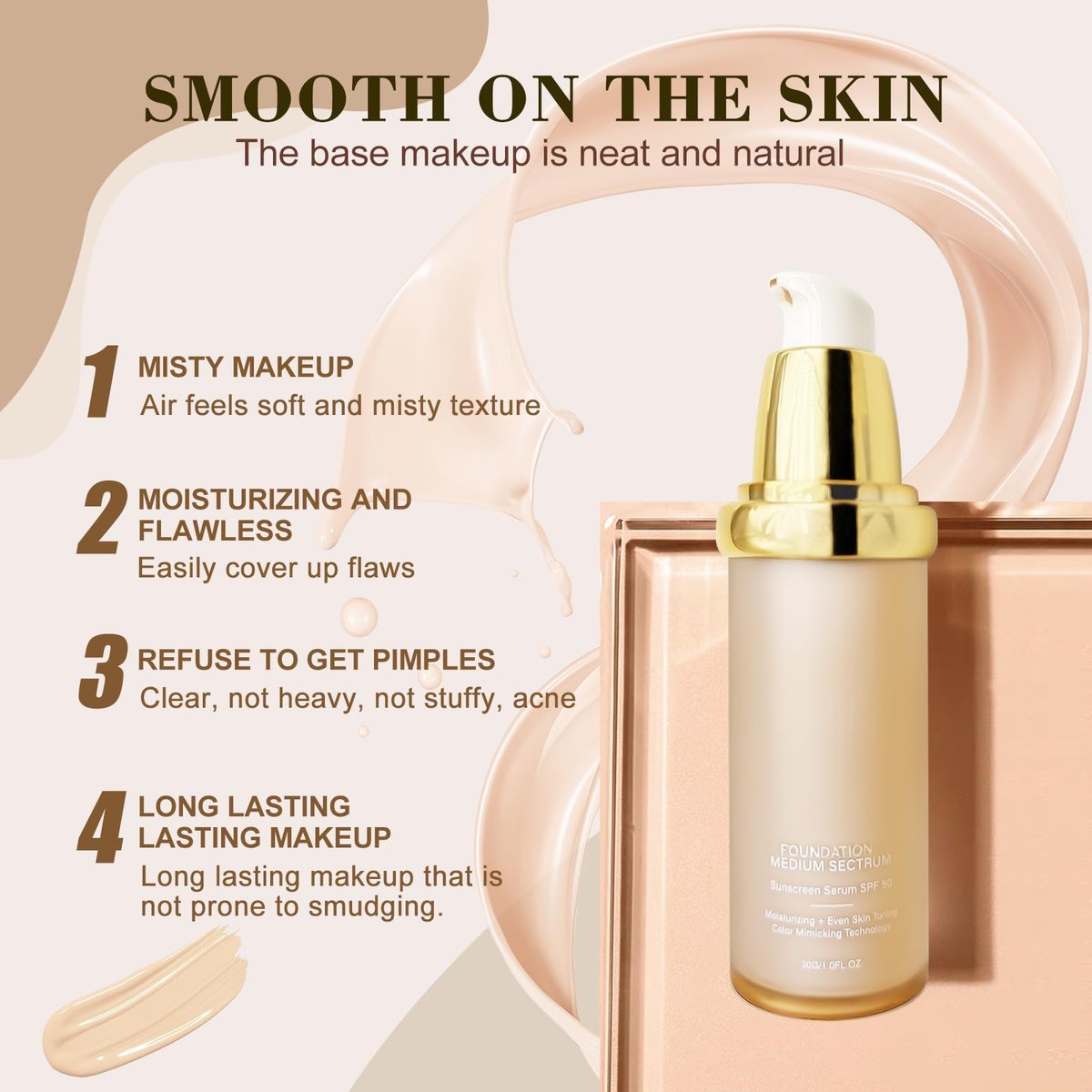 Rise Luxus Ultrablend 4 In 1 Foundation – Match Skin Color Changed Foundation Liquid with SPF 50, Waterproof, 1 Fl Oz (Beige) Avelisse