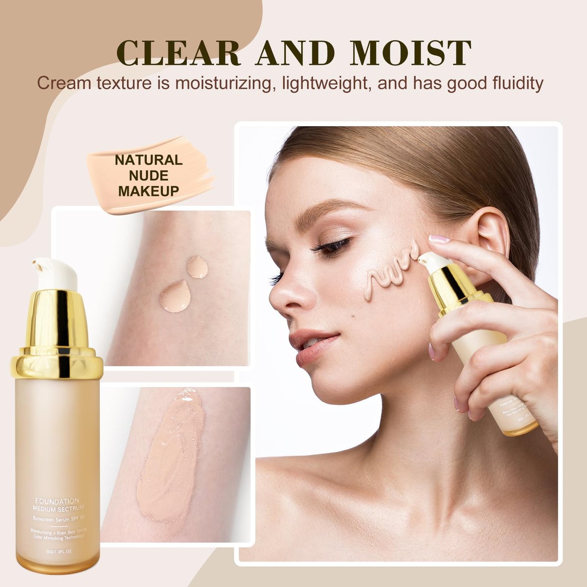 Rise Luxus Ultrablend 4 In 1 Foundation – Match Skin Color Changed Foundation Liquid with SPF 50, Waterproof, 1 Fl Oz (Beige) Avelisse