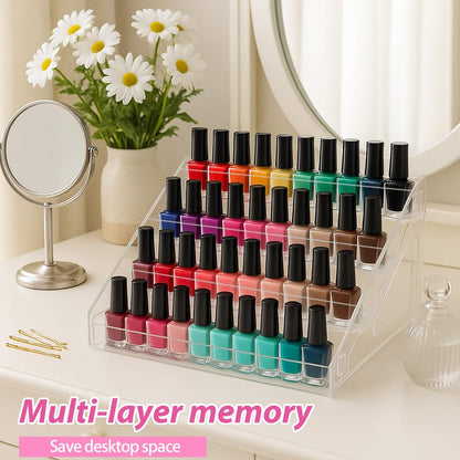Clear 2 Pack Nail Polish Organizer 5 Layers Acrylic Sunglass Display Rack - Eyeglasses Storage, Essential Oils Holder, Makeup Organizer, No Tool Assembly