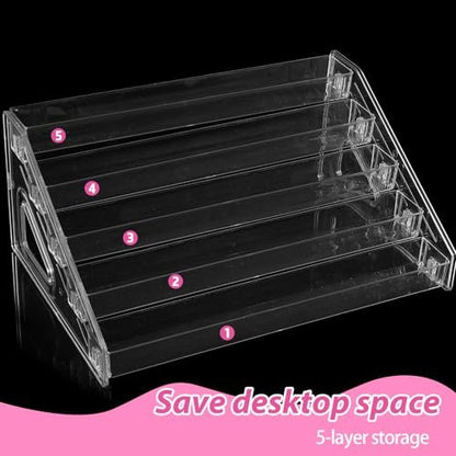 Clear 2 Pack Nail Polish Organizer 5 Layers Acrylic Sunglass Display Rack - Eyeglasses Storage, Essential Oils Holder, Makeup Organizer, No Tool Assembly