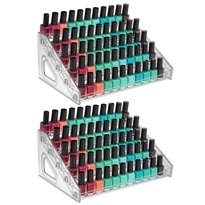 Clear 2 Pack Nail Polish Organizer 5 Layers Acrylic Sunglass Display Rack - Eyeglasses Storage, Essential Oils Holder, Makeup Organizer, No Tool Assembly