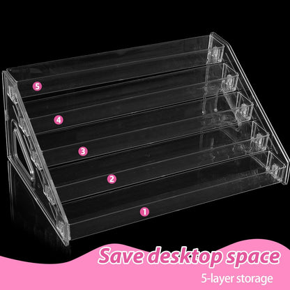 Clear 2 Pack Nail Polish Organizer 5 Layers Acrylic Sunglass Display Rack - Eyeglasses Storage, Essential Oils Holder, Makeup Organizer, No Tool Assembly