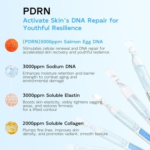 Salmon DNA PDRN Anti-Aging Serum – 5000ppm Salmon Egg DNA Ampoule with Collagen, Glutathione, Niacinamide & 6 Hyaluronic Acids – Korean Skincare for Wrinkles & Radiance (0.05 fl oz x 30) Avelisse