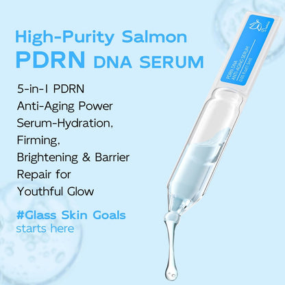 Salmon DNA PDRN Anti-Aging Serum – 5000ppm Salmon Egg DNA Ampoule with Collagen, Glutathione, Niacinamide & 6 Hyaluronic Acids – Korean Skincare for Wrinkles & Radiance (0.05 fl oz x 30) Avelisse