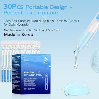 Salmon DNA PDRN Anti-Aging Serum – 5000ppm Salmon Egg DNA Ampoule with Collagen, Glutathione, Niacinamide & 6 Hyaluronic Acids – Korean Skincare for Wrinkles & Radiance (0.05 fl oz x 30) Avelisse