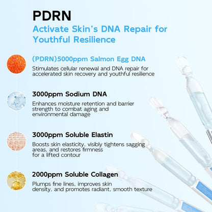 Salmon DNA PDRN Anti-Aging Serum – 5000ppm Salmon Egg DNA Ampoule with Collagen, Glutathione, Niacinamide & 6 Hyaluronic Acids – Korean Skincare for Wrinkles & Radiance (0.05 fl oz x 30) Avelisse