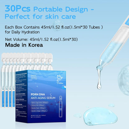 Salmon DNA PDRN Anti-Aging Serum – 5000ppm Salmon Egg DNA Ampoule with Collagen, Glutathione, Niacinamide & 6 Hyaluronic Acids – Korean Skincare for Wrinkles & Radiance (0.05 fl oz x 30) Avelisse