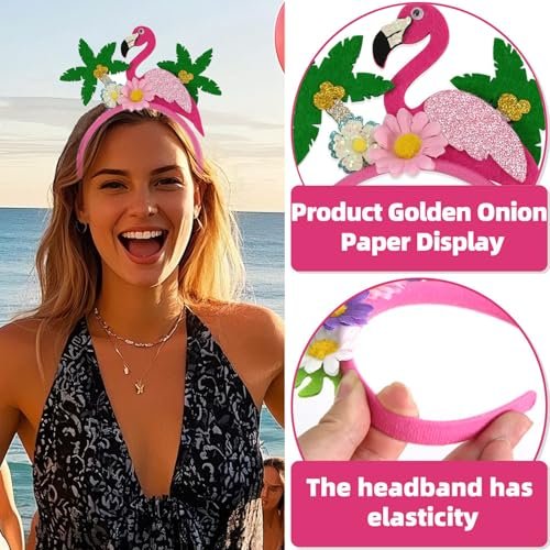 Flamingo Headband Fashion Coconut Tree Hair Accessories for Women Hawaii Party Headbands for Girls Summer Beach Flower Hair Bands Pink Hair Decorations 1Pcs - görsel 4