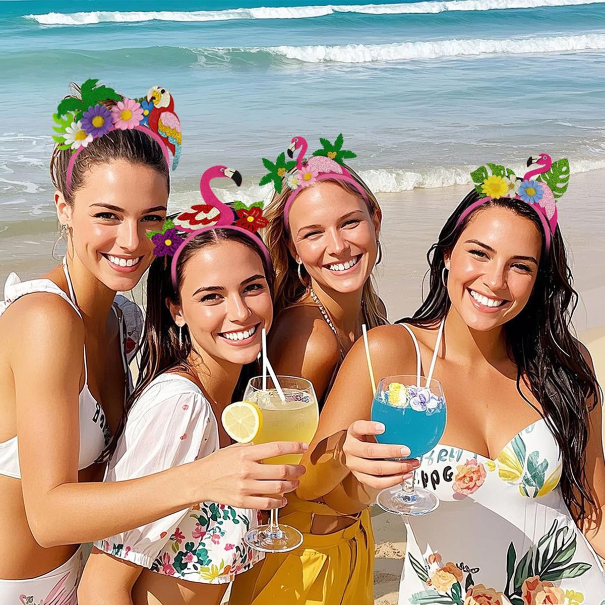 Hawaiian Parrot & Coconut Tree Headband - Summer Beach Flower Hair Accessory for Women & Girls - görsel 9
