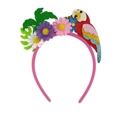 Hawaiian Parrot & Coconut Tree Headband - Summer Beach Flower Hair Accessory for Women & Girls