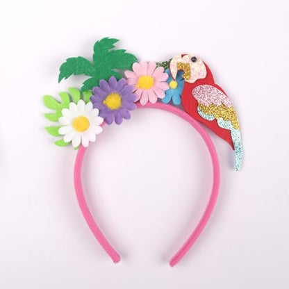 Hawaiian Parrot & Coconut Tree Headband - Summer Beach Flower Hair Accessory for Women & Girls