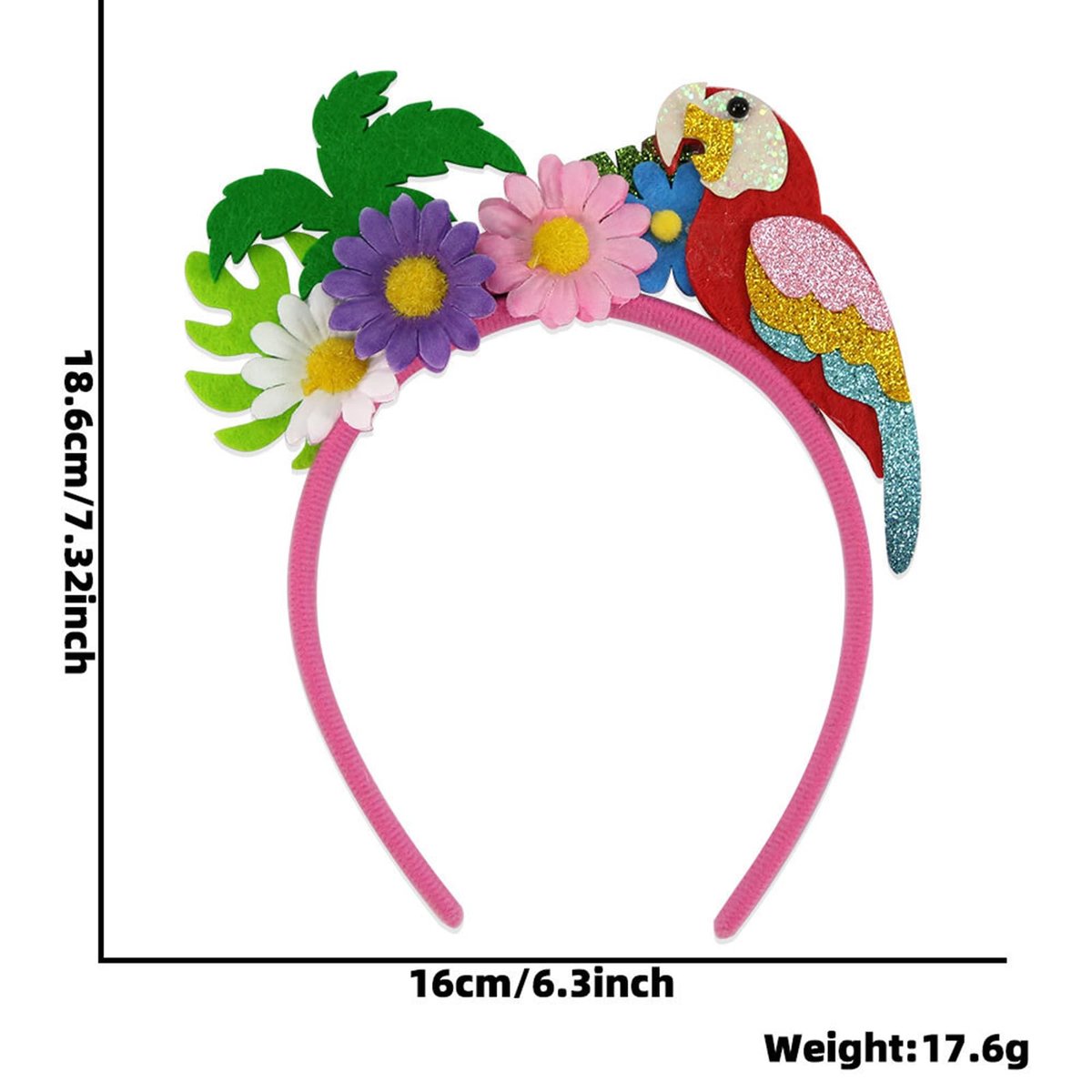 Hawaiian Parrot & Coconut Tree Headband - Summer Beach Flower Hair Accessory for Women & Girls - görsel 11