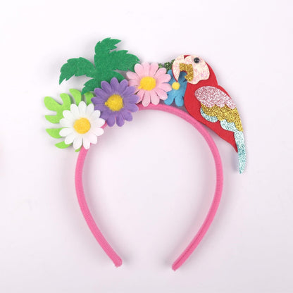 Hawaiian Parrot & Coconut Tree Headband - Summer Beach Flower Hair Accessory for Women & Girls