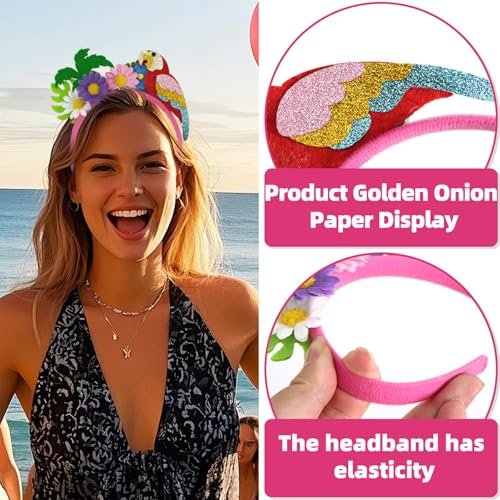Hawaiian Parrot & Coconut Tree Headband - Summer Beach Flower Hair Accessory for Women & Girls - görsel 4