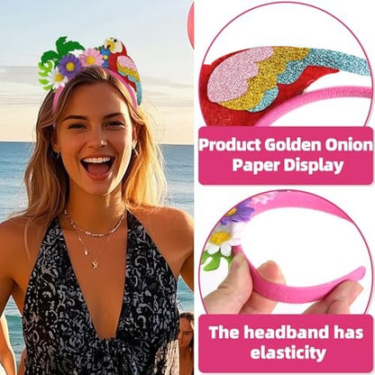 Hawaiian Parrot & Coconut Tree Headband - Summer Beach Flower Hair Accessory for Women & Girls