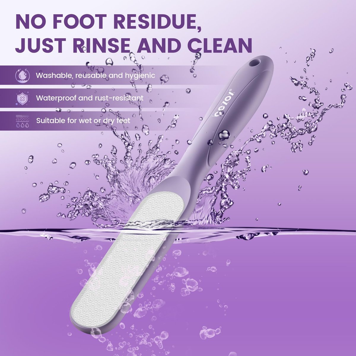 BEZOX Glass Foot File Callus Remover - Professional Pedicure Heel File for Silky Smooth Heels & Dead Skin Removal, Washable Foot Scraper (Purple, 1 Count) Avelisse