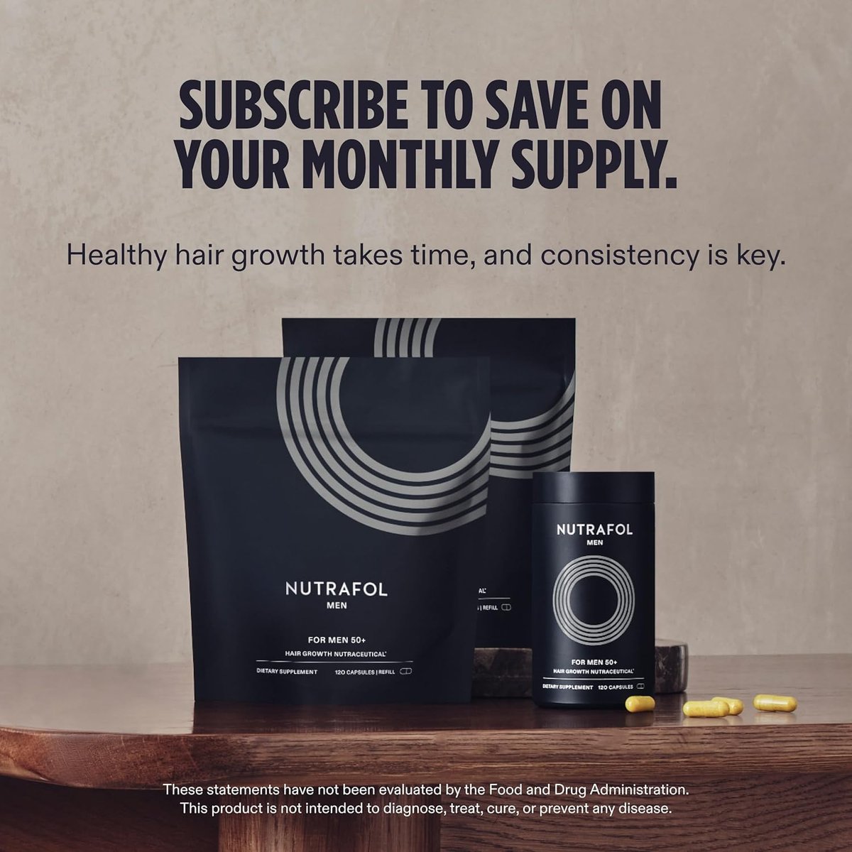 Nutrafol Men 50+ Hair Growth Supplements - Clinically Tested for Thicker Hair & Scalp Coverage, #1 Dermatologist-Recommended - 1 Month Supply Avelisse