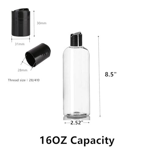 Zentriqlla 20 Pack 16oz Clear Plastic Empty Bottles - Squeezable Travel Containers with Disc Top Flip Caps for Shampoo, Lotion, Soap, BPA Free Avelisse