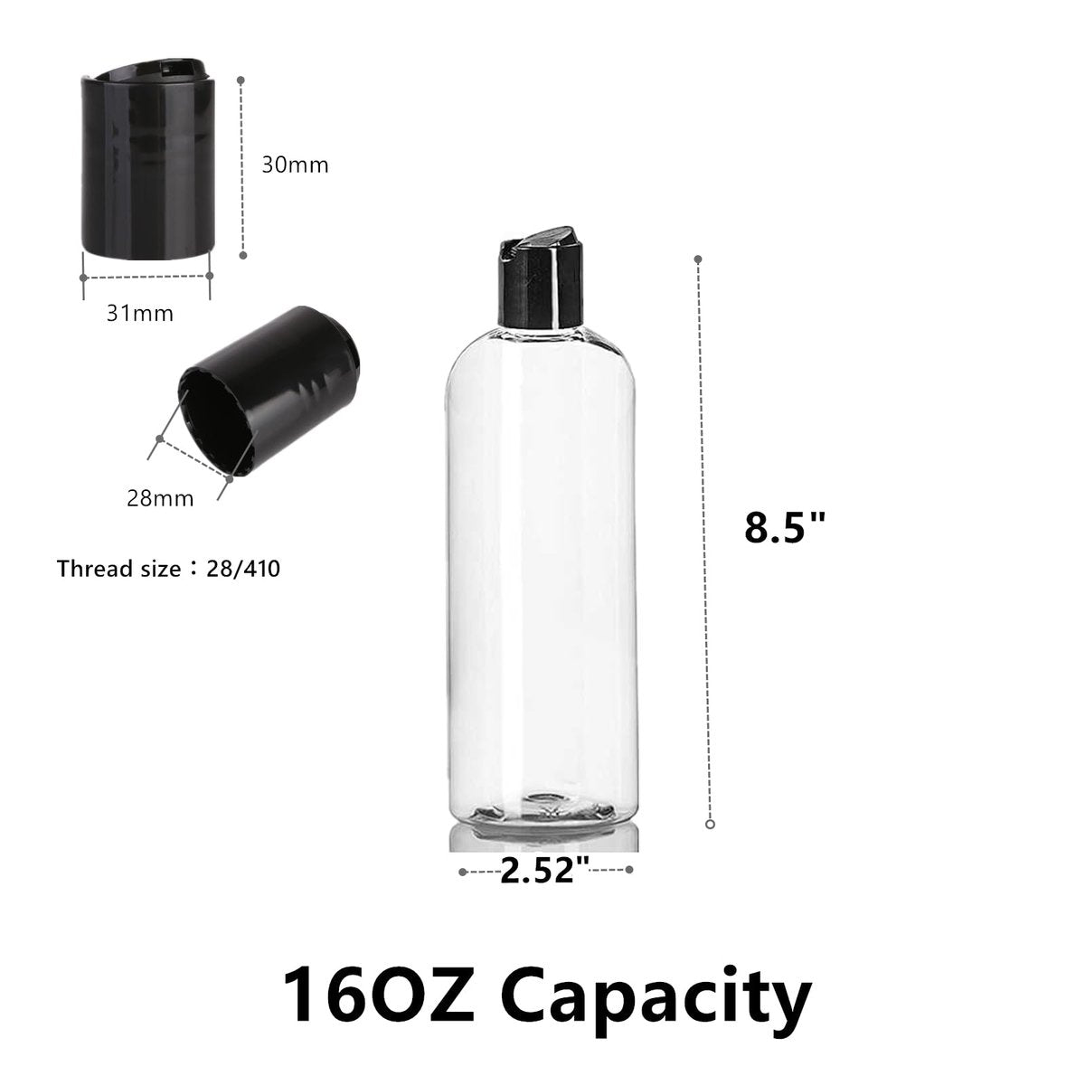 Zentriqlla 20 Pack 16oz Clear Plastic Empty Bottles - Squeezable Travel Containers with Disc Top Flip Caps for Shampoo, Lotion, Soap, BPA Free Avelisse