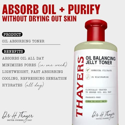 Thayers Oil Balancing and Cooling Jelly Toner – Pore Reducing Facial Toner for Combination to Oily Skin, 12 Fl Oz
