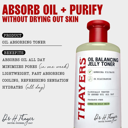 Thayers Oil Balancing and Cooling Jelly Toner – Pore Reducing Facial Toner for Combination to Oily Skin, 12 Fl Oz