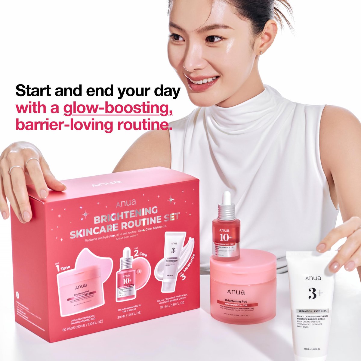 Anua Brightening Niacinamide Skincare Routine Set – TXA Toner Pad & Serum with Ceramide Moisturizer for Dark Spot Care & Hydration, Glass Skin Gift Set for Women, Korean Skincare Kit Avelisse