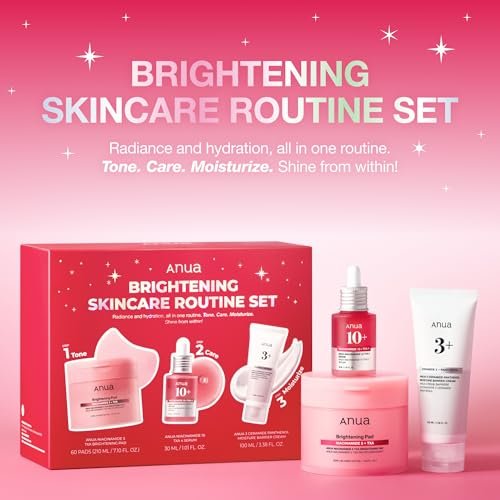 Anua Brightening Niacinamide Skincare Routine Set – TXA Toner Pad & Serum with Ceramide Moisturizer for Dark Spot Care & Hydration, Glass Skin Gift Set for Women, Korean Skincare Kit Avelisse