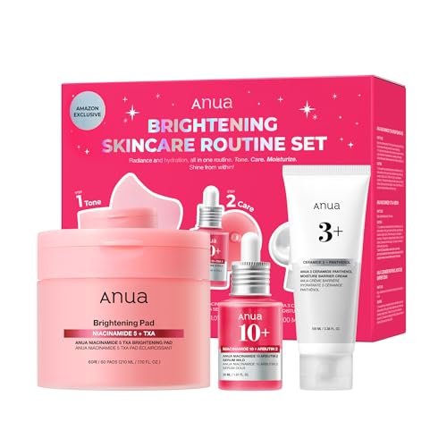 Anua Brightening Niacinamide Skincare Routine Set – TXA Toner Pad & Serum with Ceramide Moisturizer for Dark Spot Care & Hydration, Glass Skin Gift Set for Women, Korean Skincare Kit Avelisse