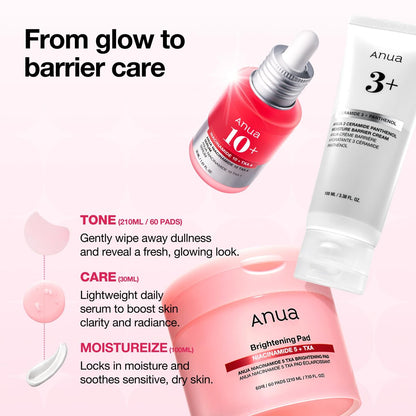 Anua Brightening Niacinamide Skincare Routine Set – TXA Toner Pad & Serum with Ceramide Moisturizer for Dark Spot Care & Hydration, Glass Skin Gift Set for Women, Korean Skincare Kit Avelisse
