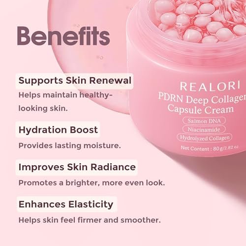 realori PDRN Capsule Cream with Vitamin C & Collagen – Korean Boba Moisturizer for Face, Pink Jelly Cream for Deep Hydration, Skin Repair, and Glow Avelisse