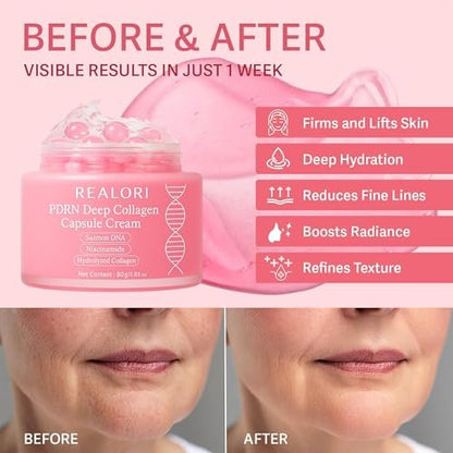realori PDRN Capsule Cream with Vitamin C & Collagen – Korean Boba Moisturizer for Face, Pink Jelly Cream for Deep Hydration, Skin Repair, and Glow Avelisse