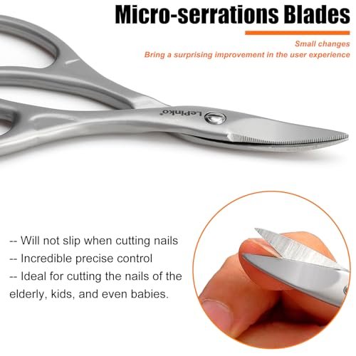 LePinko Professional Nail Scissors Kit – Micro-Serrated Blades for Manicure & Pedicure, Stainless Steel, Stocking Stuffer Gift for Men & Women Avelisse