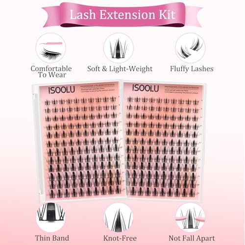 ISOOLU Lash Clusters Manga Individual Lashes - Wispy Eyelash Clusters WideSpan Wet-Look Spiky Lashes with Bond & Seal, Aesthetic 120 PCS - görsel 4