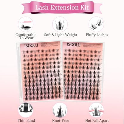 ISOOLU Lash Clusters Manga Individual Lashes - Wispy Eyelash Clusters WideSpan Wet-Look Spiky Lashes with Bond & Seal, Aesthetic 120 PCS