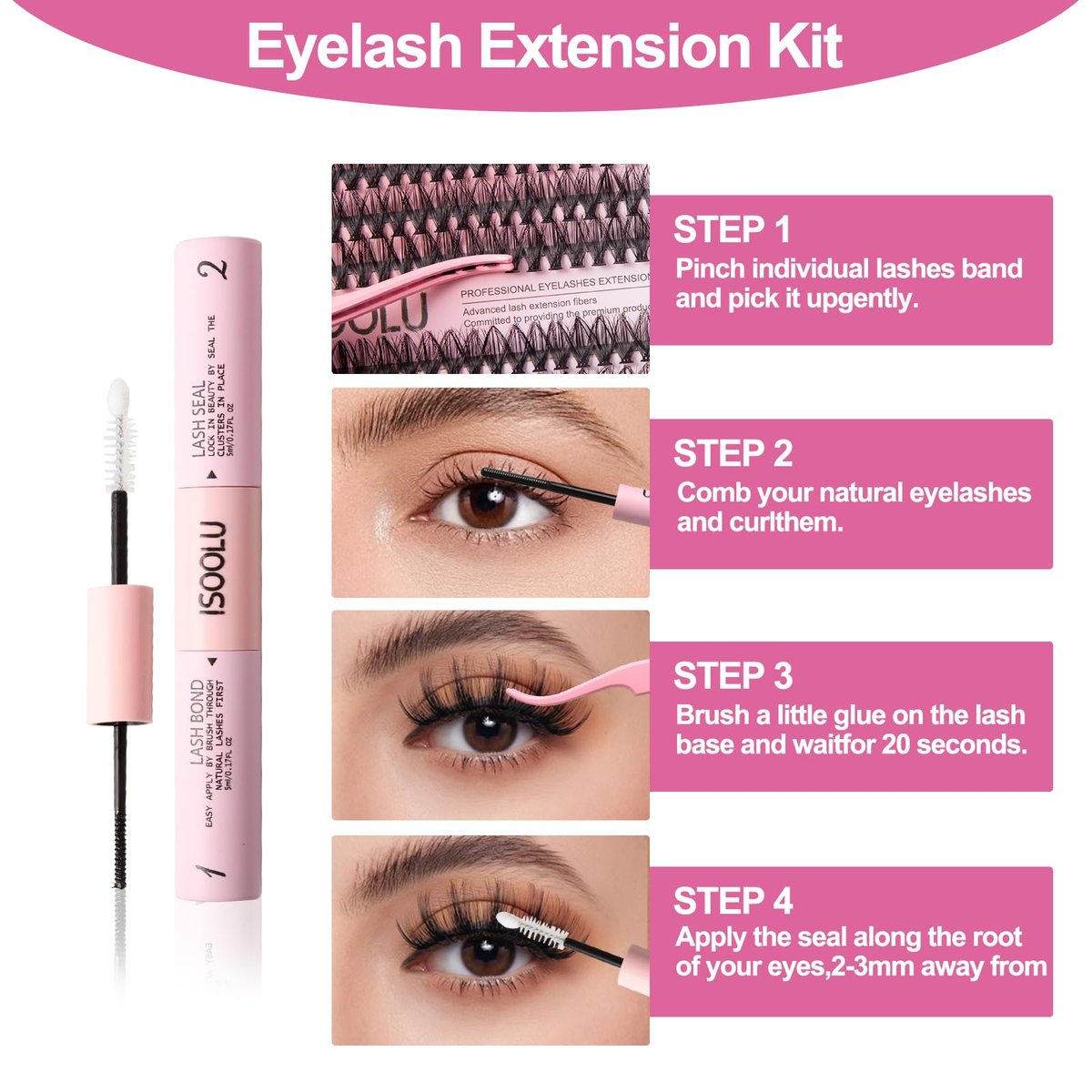 ISOOLU Lash Clusters Manga Individual Lashes - Wispy Eyelash Clusters WideSpan Wet-Look Spiky Lashes with Bond & Seal, Aesthetic 120 PCS - görsel 9