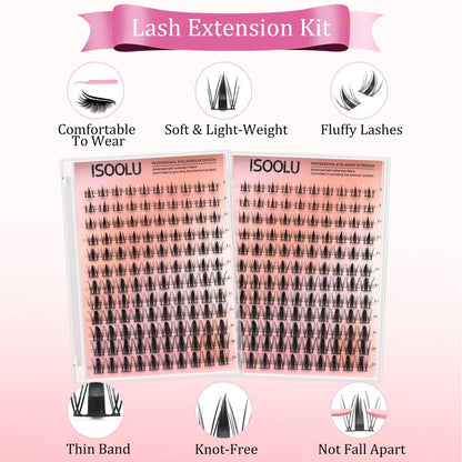 ISOOLU Lash Clusters Manga Individual Lashes - Wispy Eyelash Clusters WideSpan Wet-Look Spiky Lashes with Bond & Seal, Aesthetic 120 PCS