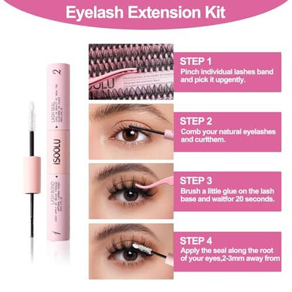 ISOOLU Lash Clusters Manga Individual Lashes - Wispy Eyelash Clusters WideSpan Wet-Look Spiky Lashes with Bond & Seal, Aesthetic 120 PCS